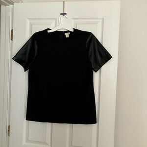 J. Crew Black Top Faux Leather Sleeves Back Zipper Size Medium 2014